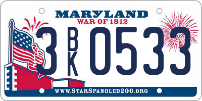 MD license plate 3BK0533
