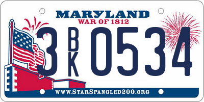 MD license plate 3BK0534