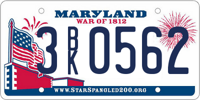 MD license plate 3BK0562