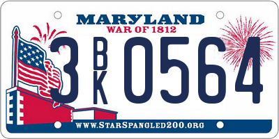 MD license plate 3BK0564