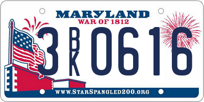 MD license plate 3BK0616