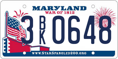 MD license plate 3BK0648