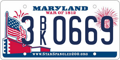 MD license plate 3BK0669