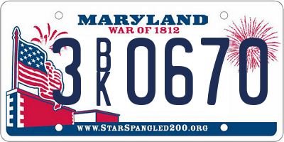 MD license plate 3BK0670