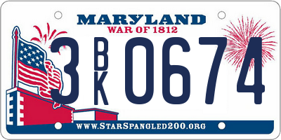 MD license plate 3BK0674
