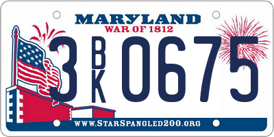 MD license plate 3BK0675