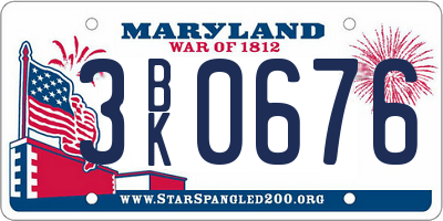 MD license plate 3BK0676