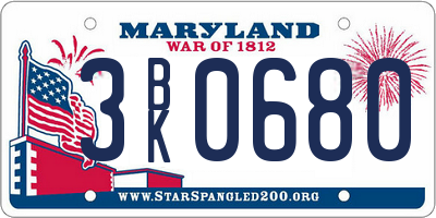 MD license plate 3BK0680