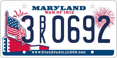 MD license plate 3BK0692