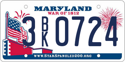 MD license plate 3BK0724