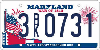 MD license plate 3BK0731