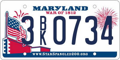 MD license plate 3BK0734
