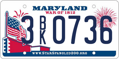 MD license plate 3BK0736