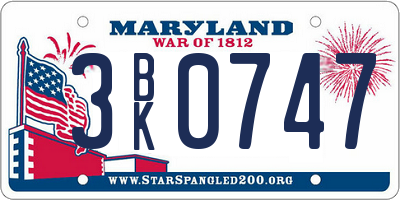 MD license plate 3BK0747