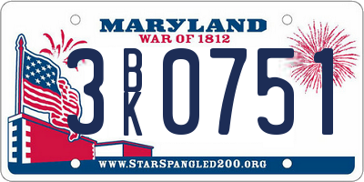 MD license plate 3BK0751