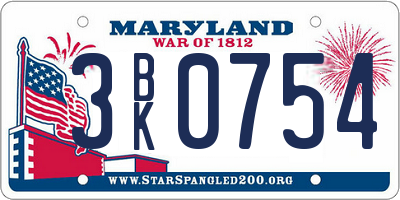 MD license plate 3BK0754