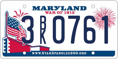 MD license plate 3BK0761