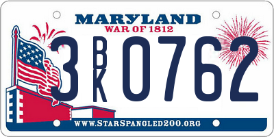 MD license plate 3BK0762