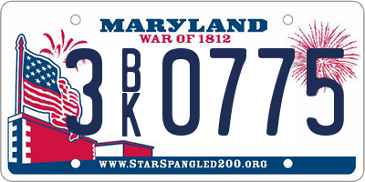 MD license plate 3BK0775