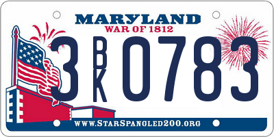 MD license plate 3BK0783