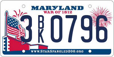 MD license plate 3BK0796