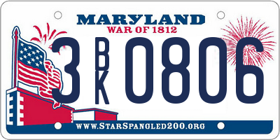 MD license plate 3BK0806