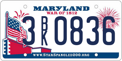 MD license plate 3BK0836