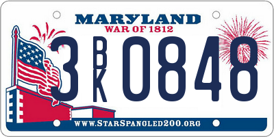 MD license plate 3BK0848