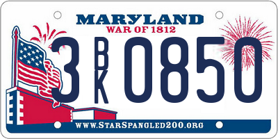 MD license plate 3BK0850