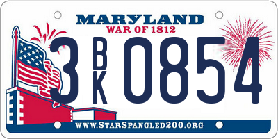 MD license plate 3BK0854