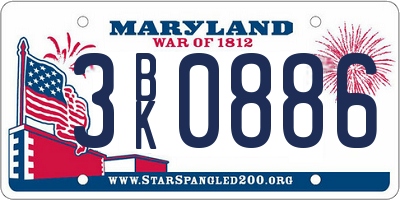 MD license plate 3BK0886