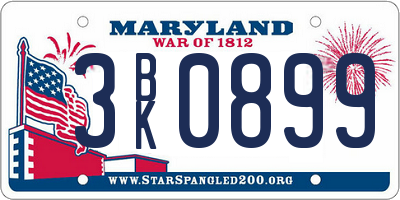 MD license plate 3BK0899