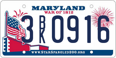 MD license plate 3BK0916