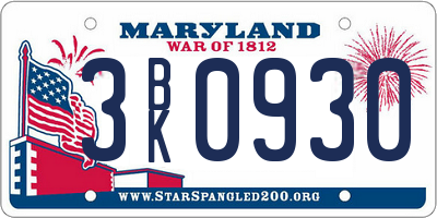 MD license plate 3BK0930