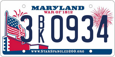 MD license plate 3BK0934