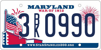 MD license plate 3BK0990