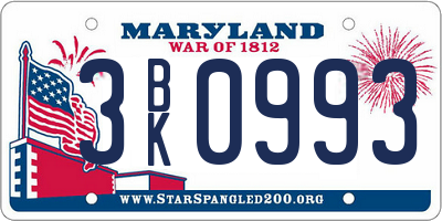 MD license plate 3BK0993