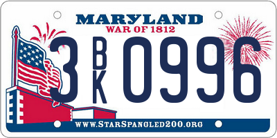 MD license plate 3BK0996