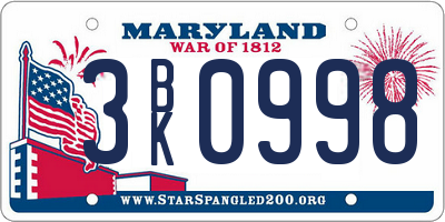 MD license plate 3BK0998