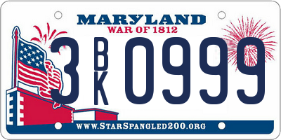 MD license plate 3BK0999