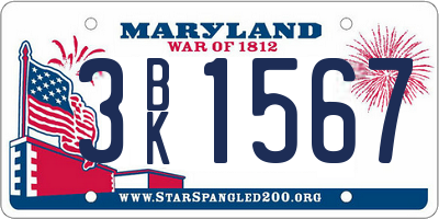MD license plate 3BK1567