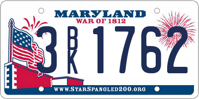 MD license plate 3BK1762