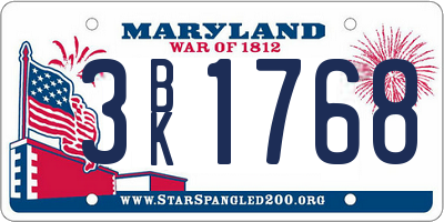 MD license plate 3BK1768