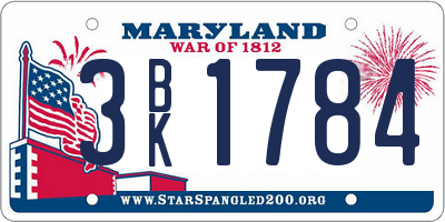 MD license plate 3BK1784