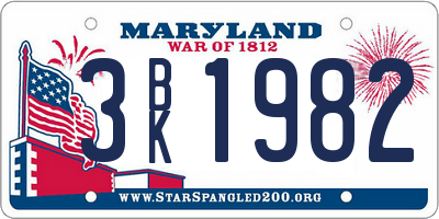 MD license plate 3BK1982
