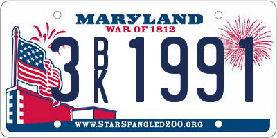 MD license plate 3BK1991