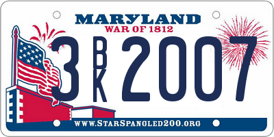 MD license plate 3BK2007