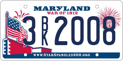 MD license plate 3BK2008