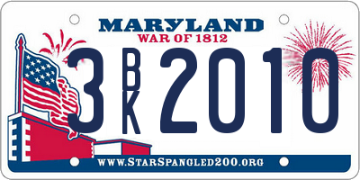 MD license plate 3BK2010
