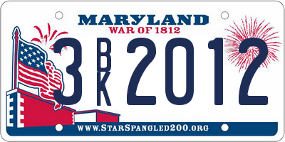 MD license plate 3BK2012